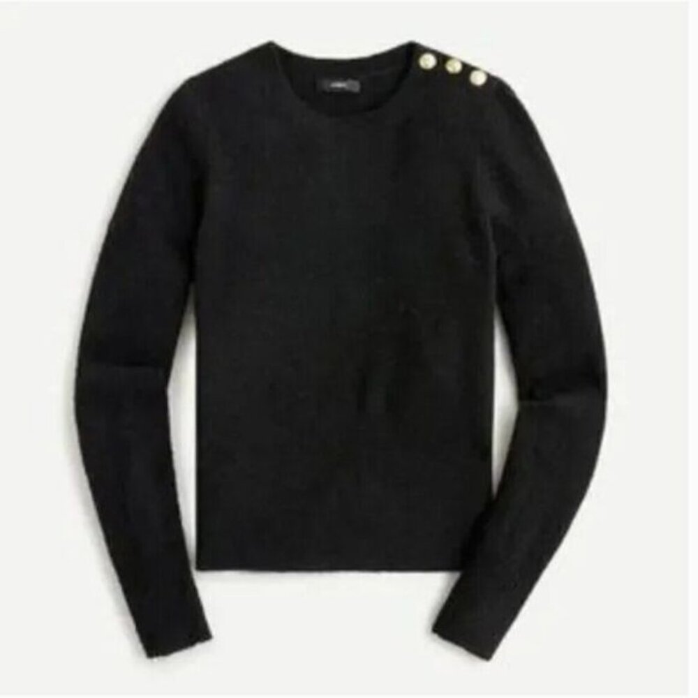 J. Crew AU196 Black Crewneck Sweater With Shoulder Buttons NWT size M